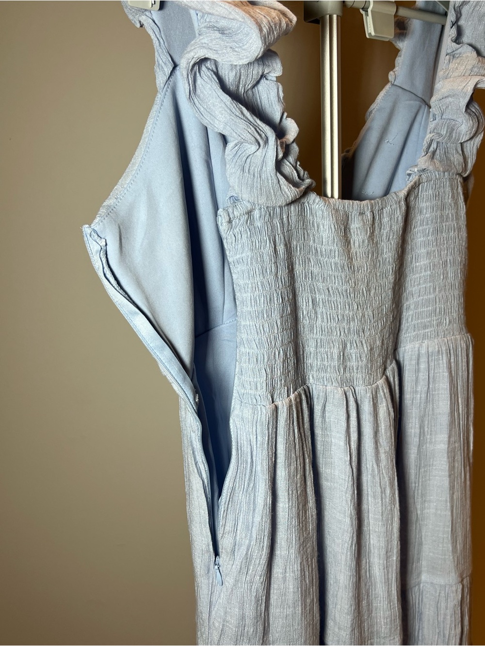Hunter & Brown Light Blue Linen Maxi Dress with Ruffle Straps Women’s Medium - Picture 5 of 10